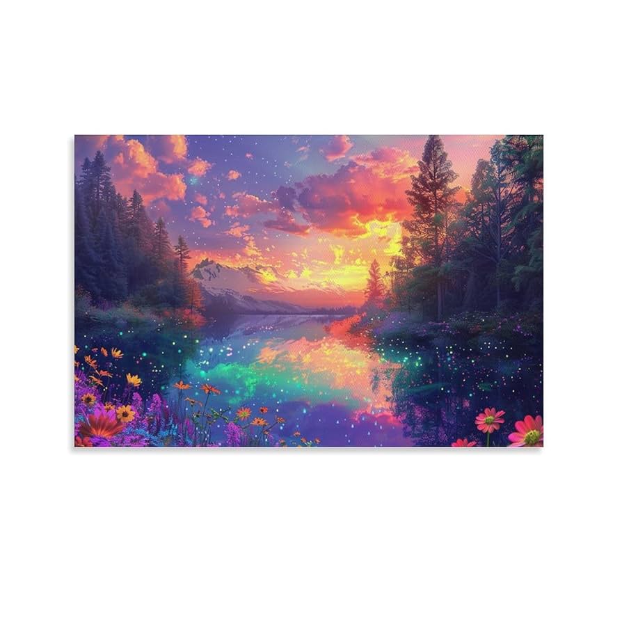 【真作】絵画　パステル画　夕陽の見える道　幻想の情景　神秘的な山景　V41 Amazon.co.jp: 絵画 美しい山の湖の夕日の静かで穏やかな景色